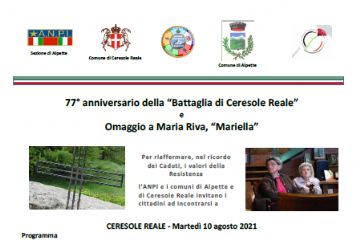 77&#176; ANNIVERSARIO “BATTAGLIA DI CERESOLE REALE” e OMAGGIO A MARIA RIVA